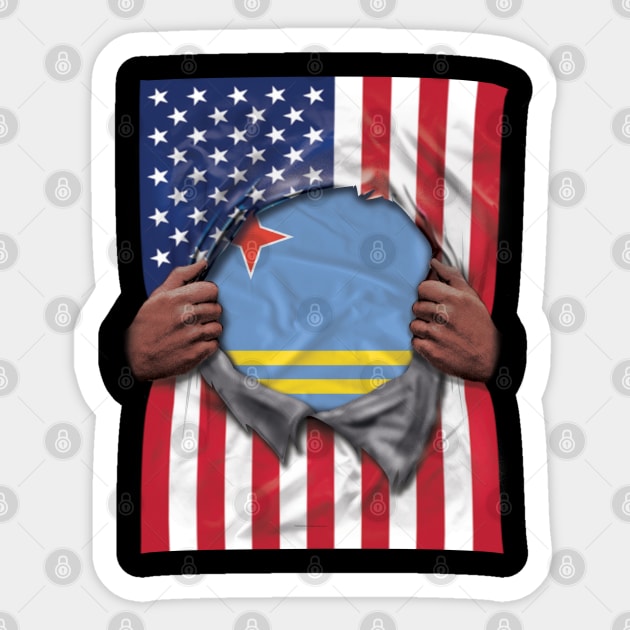 Aruba Flag American Flag Ripped - Gift for Aruban From Aruba Sticker by Country Flags